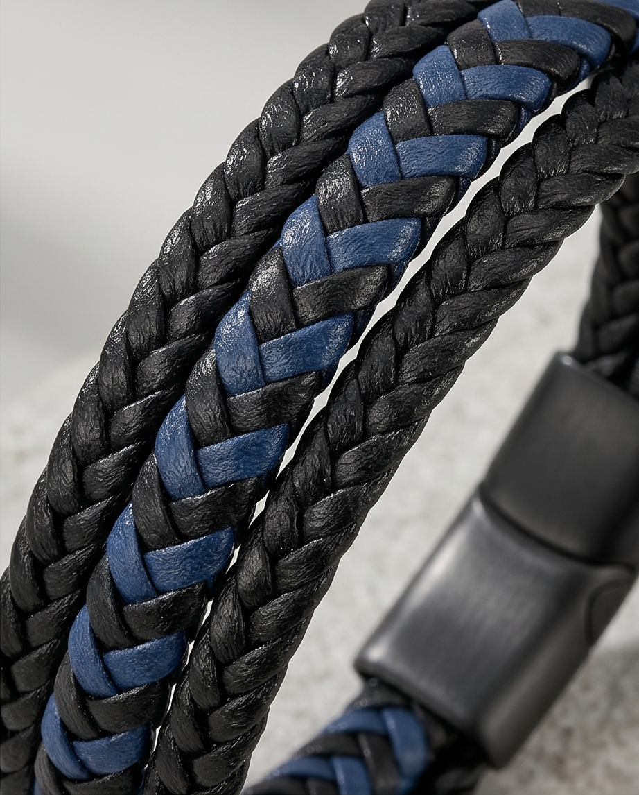 HAB102 - black & blue leather bracelet