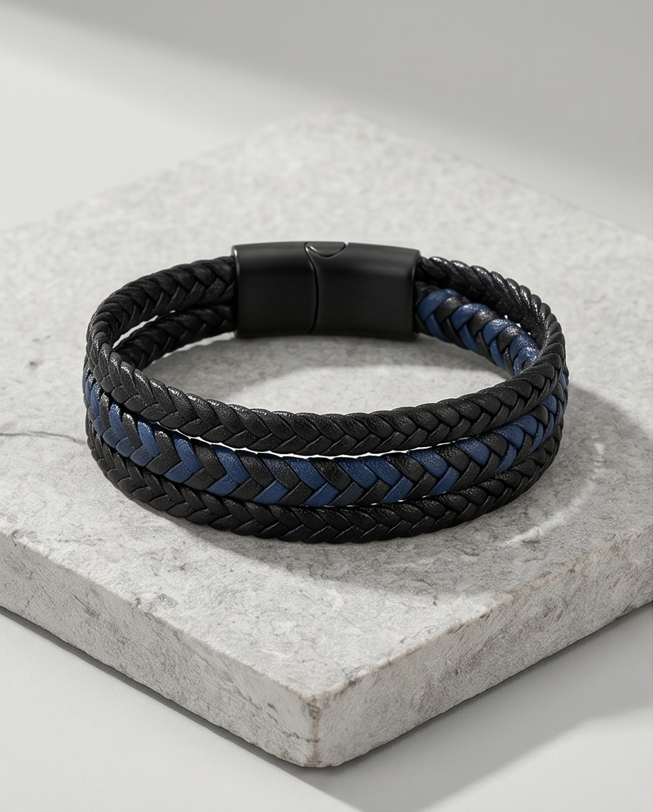 HAB102 - black & blue leather bracelet