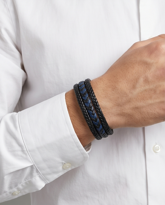 HAB102 - black & blue leather bracelet