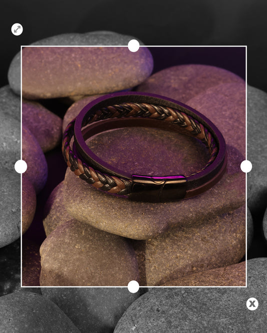 HAB102 - black & camel leather bracelet