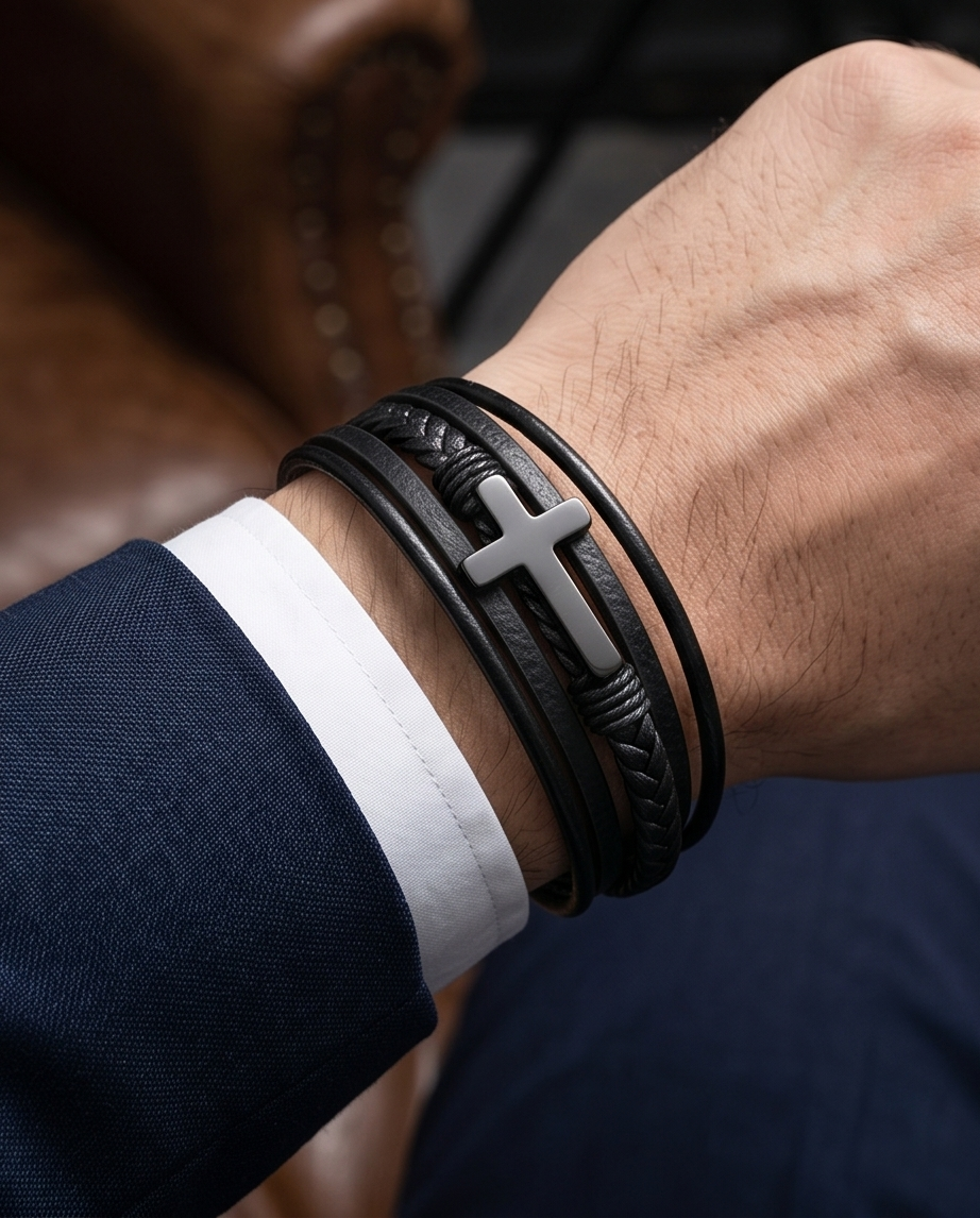 HAB106 - Cross Leather Bracelet