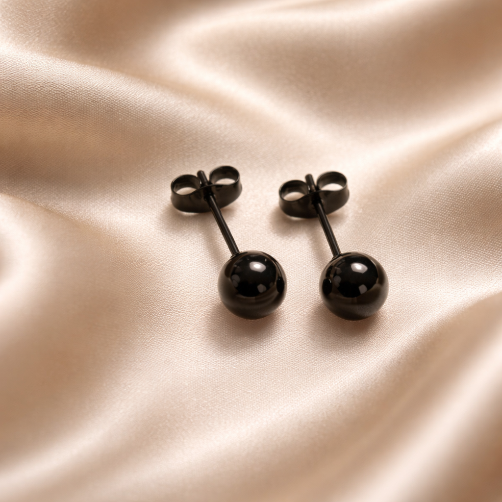 HAE069 - Black Mini Ball Earrings