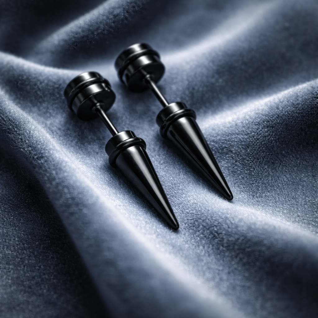 HAE071 - Spike  Black Earrings