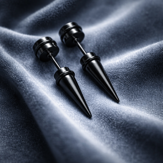 HAE071 - Spike  Black Earrings